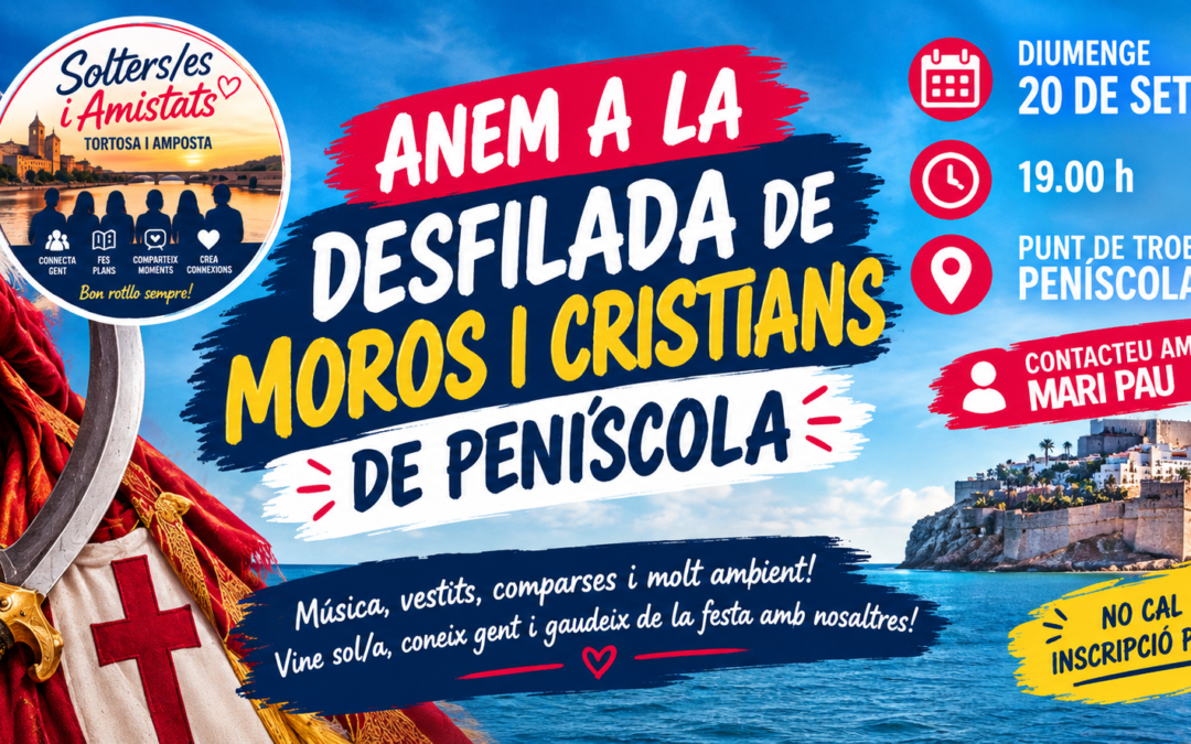 Aquest diumenge tenim una nova proposta per gaudir plegats d’una festa espectacular! ❤️ 📅 Diumenge 20 de setembre 🕖 19.00 h 📍 Punt de trobada: Peníscola Ens trobarem a Peníscola per gaudir de la tradicional desfilada de Moros i Cristians, amb música, vestits, comparses i tot l’ambient d’aquesta festa tan especial. 🥁🎺🏰